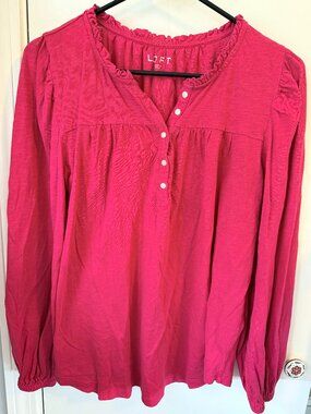 LOFT Red Blouse Medium Flowy Long Sleeve Peasant Top Lightweight